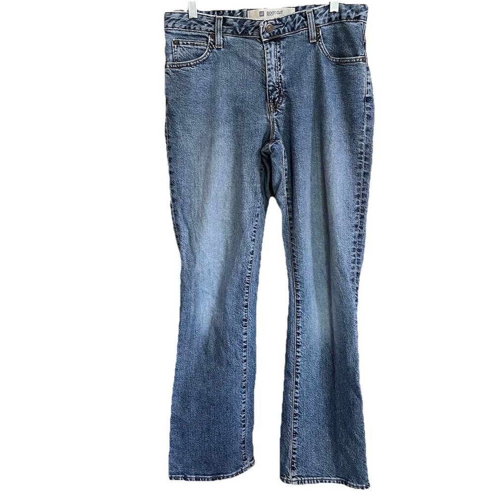 Womens GAP Boot Cut Stretch Jeans Cotton Blend Size 8 Reg Distressed Meas 32x31